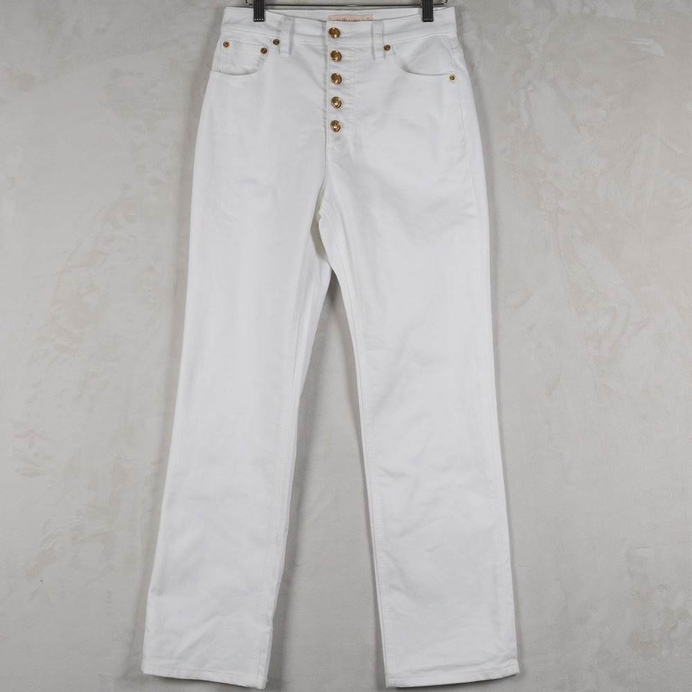 Tory Burch White High Rise Button Fly Embroidered Flower Cropped‎ Jeans Size 27
